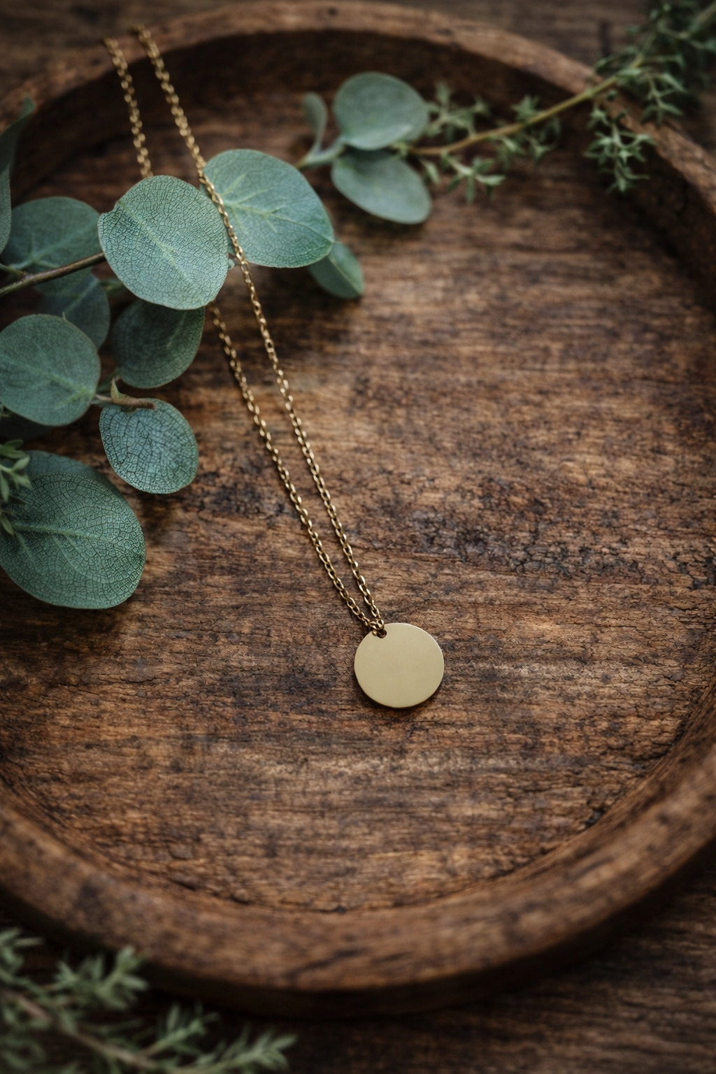 Gold Round Charm Monogram Necklace