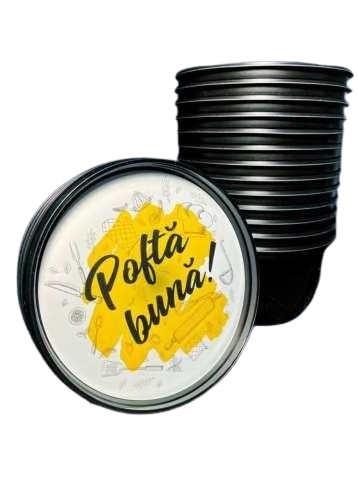 Bol PP Negru + Capac cu sigiliu - 16 oz (490 ml)