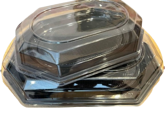 Platouri aperitive negre cu capac transparent - 35 cm