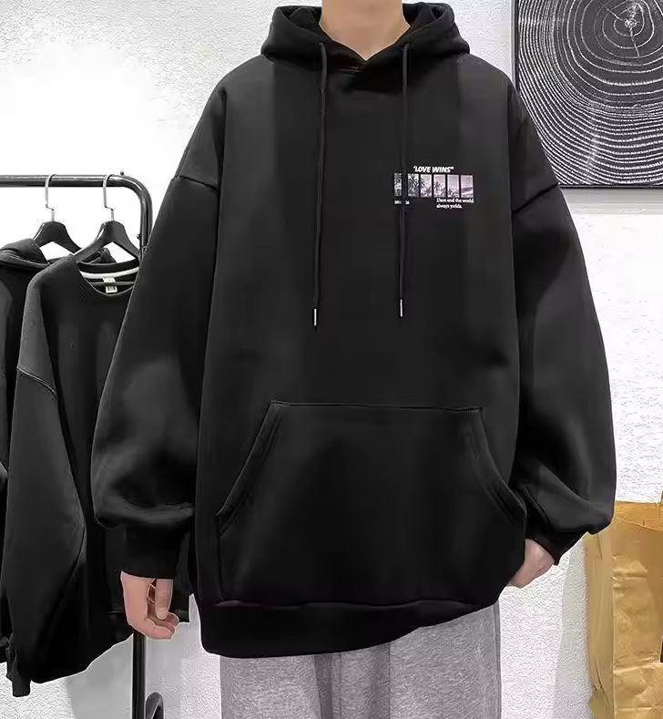 Hoodie Hitam Oversize Love Wins
