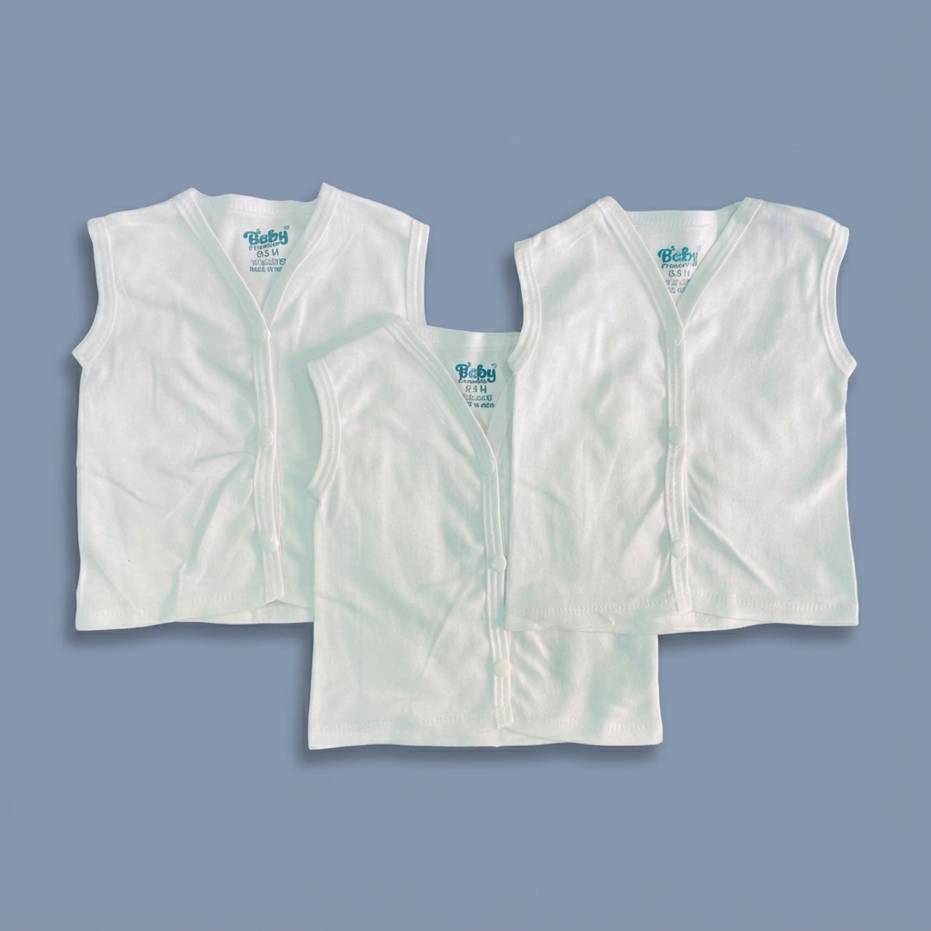 BABY FRIENDLY Premium Jhabala Button cotton (Pure White) Pack Of 3