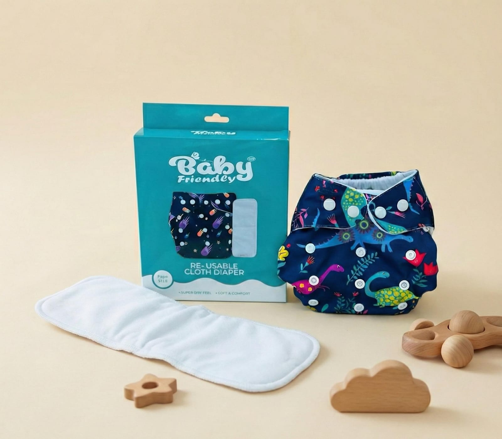 BABY FRIENDLY Premium Reusable Cloth Diaper with 1 pad (Free Size)