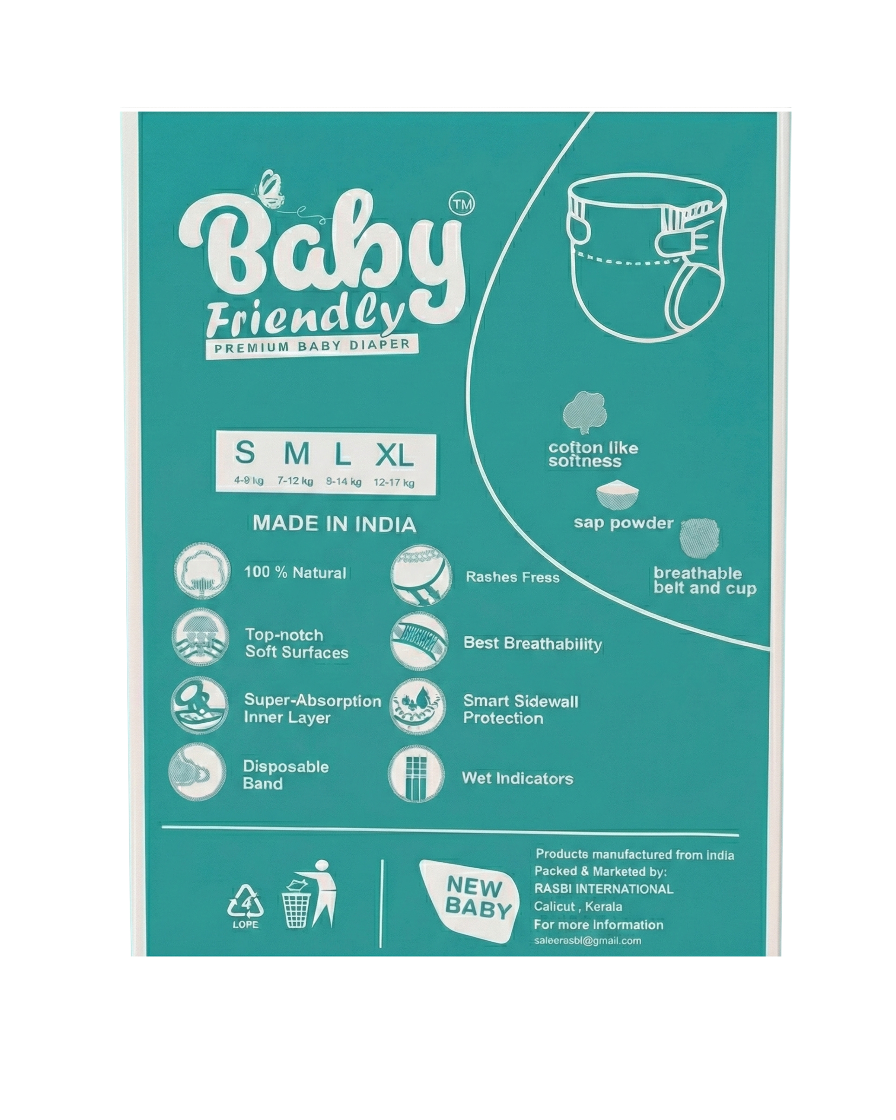 BABY FRIENDLY Premium Baby Disposable Diapers (NB,42pcs)