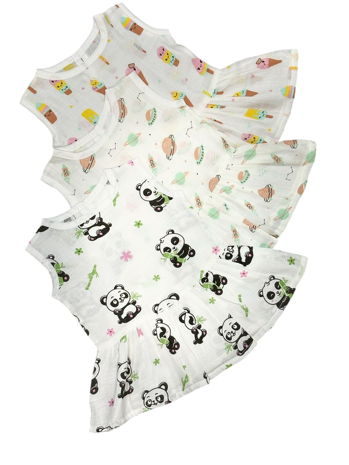 BABY FRIENDLY Premium Sleeveless Frock Button Muslin (3pcs)