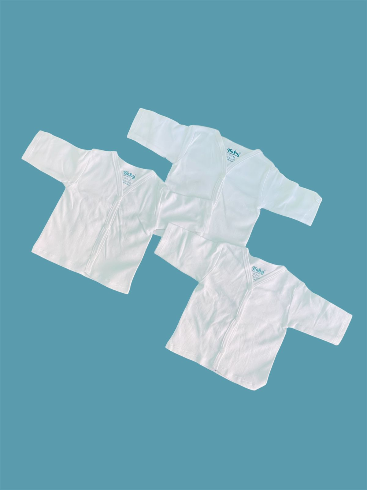 BABY FRIENDLY Premium Full sleeve Jhabala Cotton (Pure White) Pack Of 3