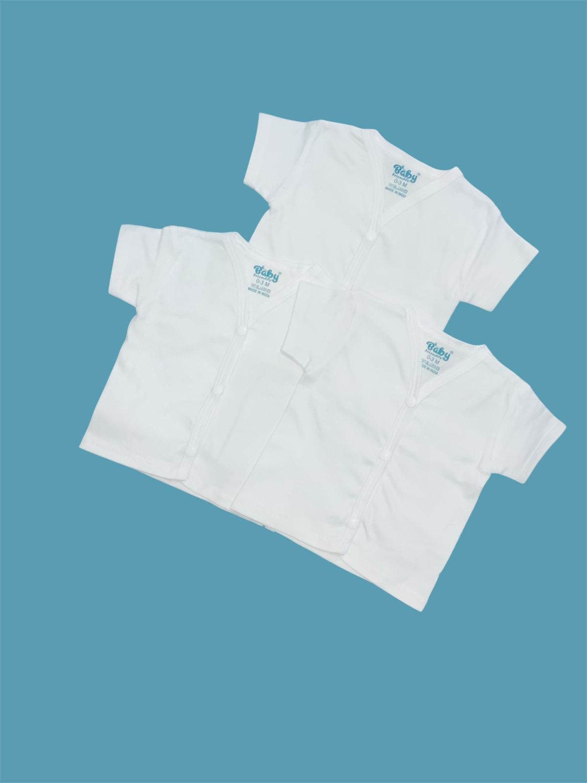 BABY FRIENDLY Premium Half sleeve Jhabala Cotton (Pure White) Pack Of 3