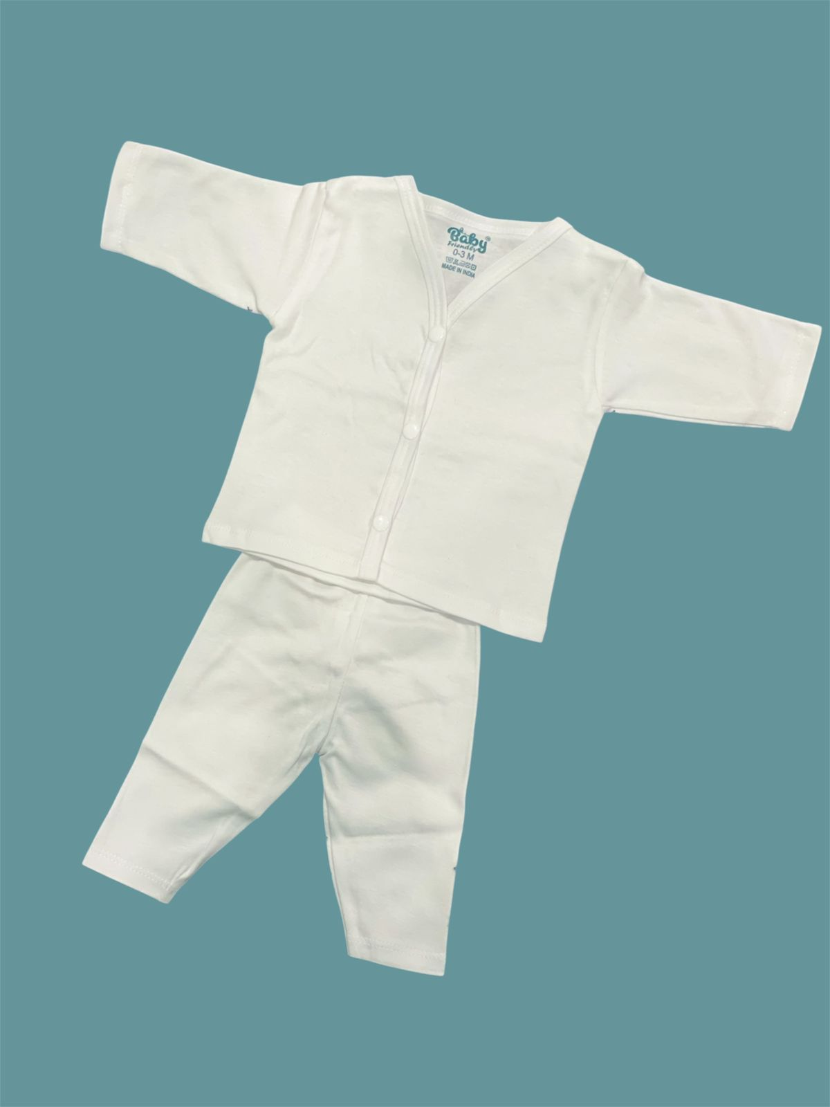 BABY FRIENDLY Premium Full sleeve Jhabala set Cotton (Pure White)