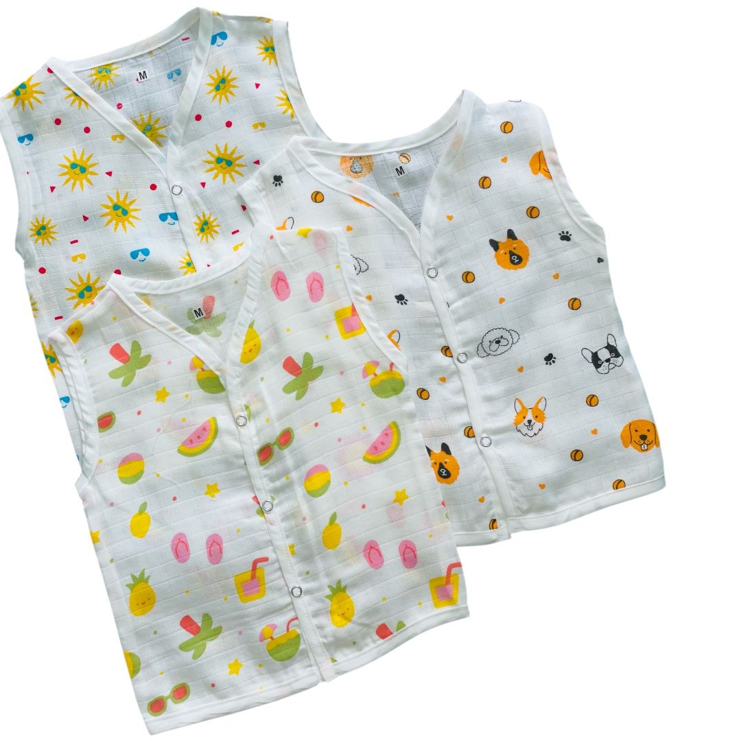 BABY FRIENDLY Premium Jhabla Button Muslin Pack Of 3