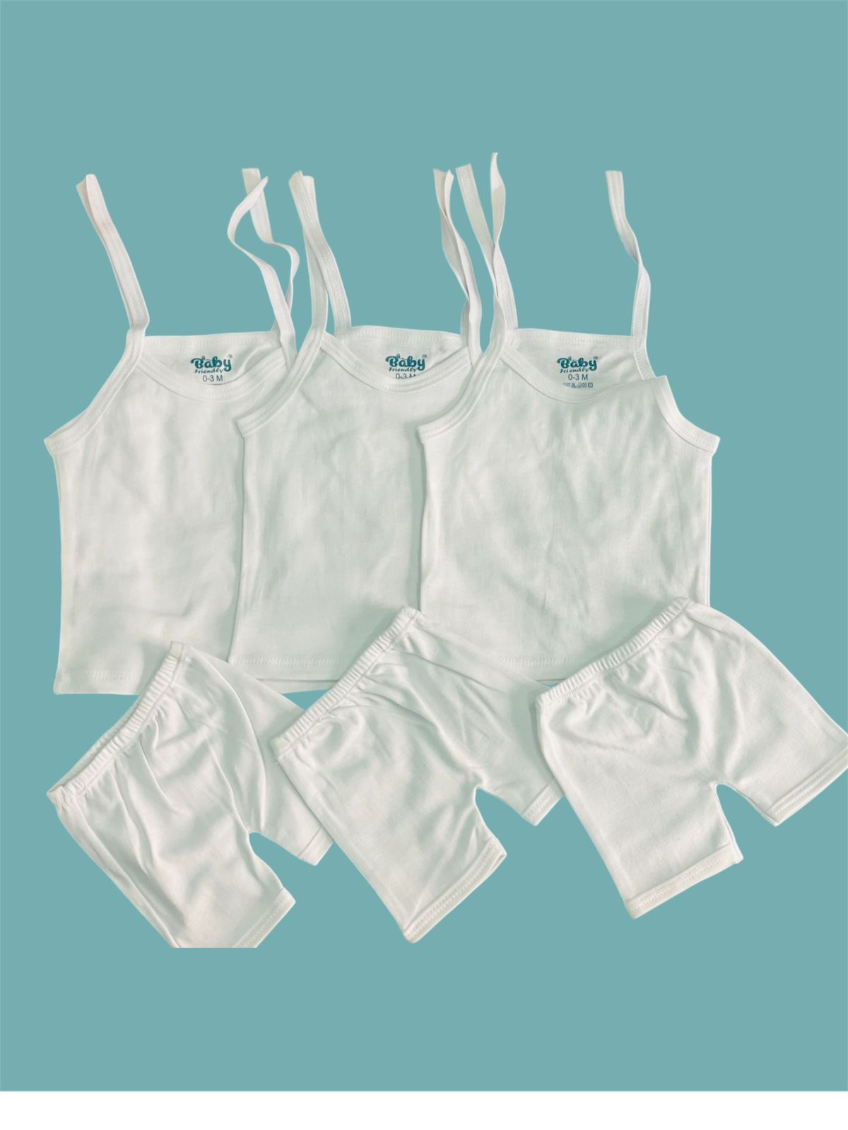 BABY FRIENDLY Premium Tie Jhabala Set Cotton (Pure White) Pack Of 3