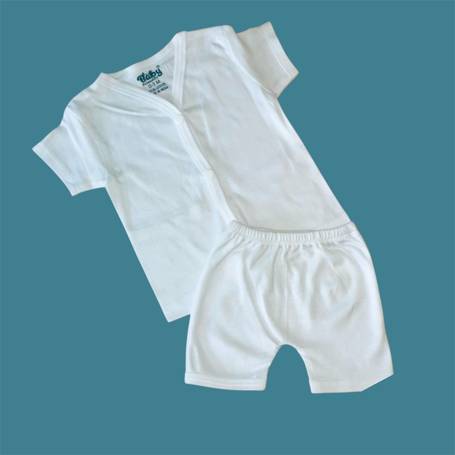 BABY FRIENDLY Premium Half sleeve Jhabala set Cotton (Pure White)
