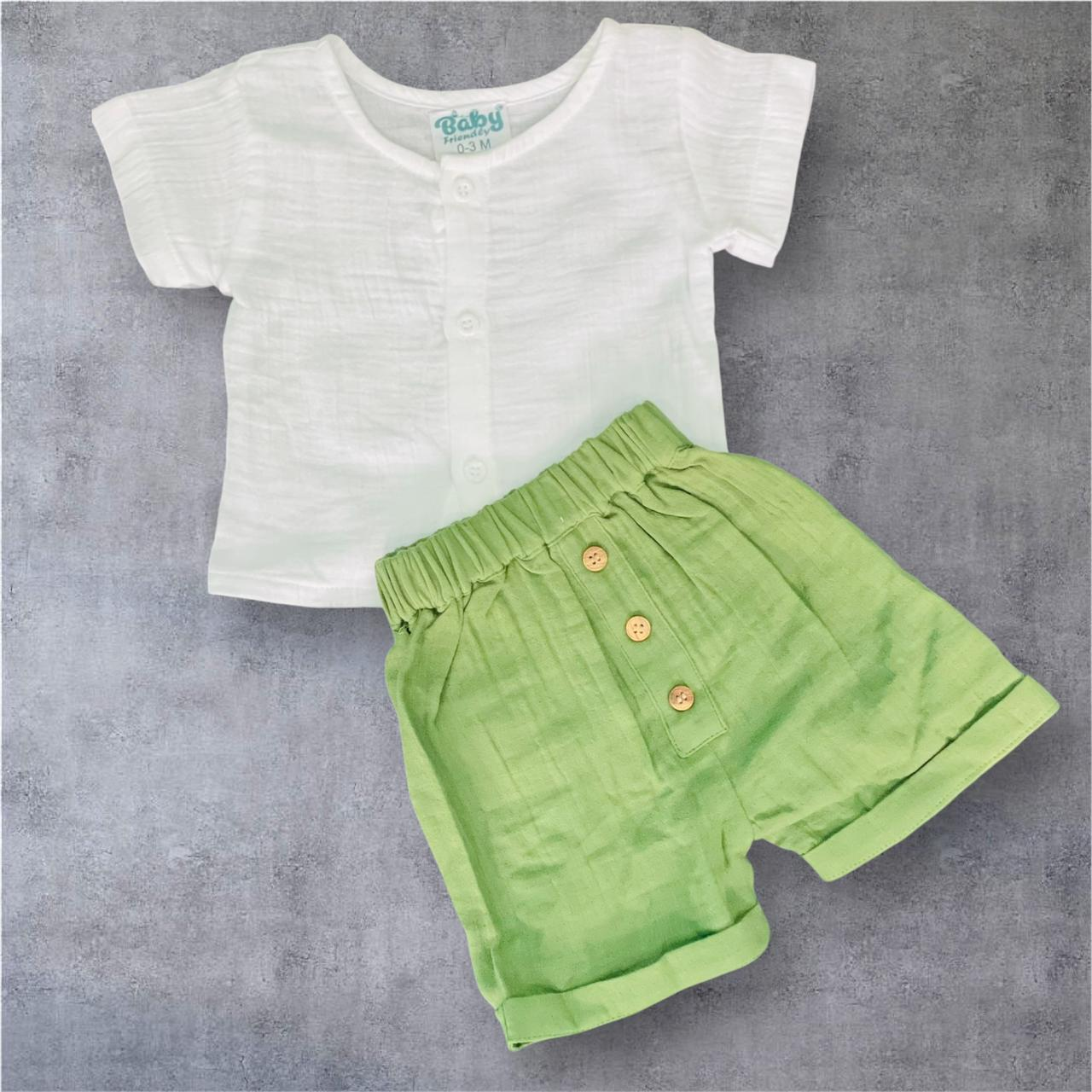 BABY FRIENDLY Premium Muslin crinkle Shirt with shorts plain