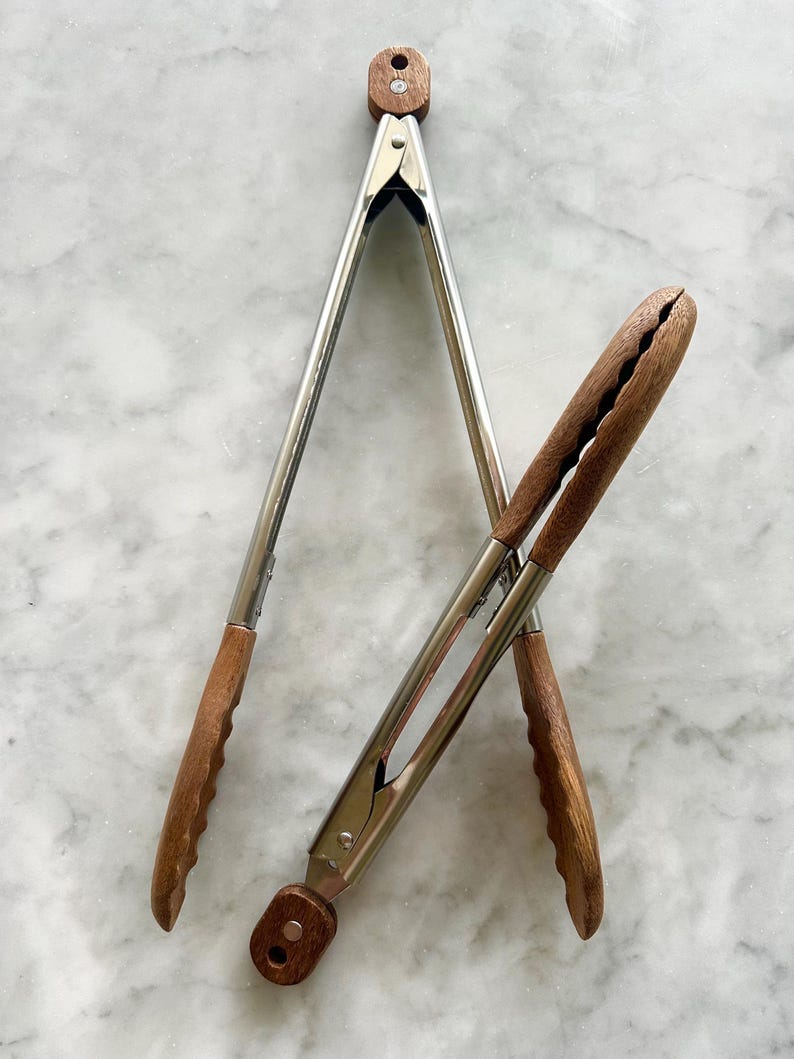 Acacia Wood Tongs Set - 12Ó & 15Ó | Wooden Kitchen Tongs with Stainless Steel Handle | Cooking, Serving Grill Tongs