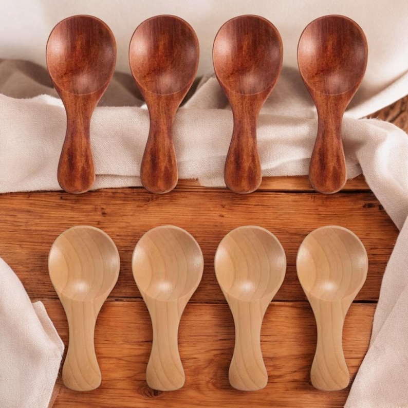 Mini Wooden Spice Spoon Set: Schima Superba Condiment Scoops