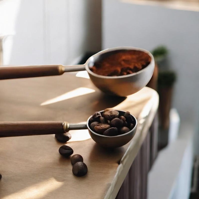 Stainless Steel Coffee Scoop with Wooden Handle: Rustic Barista Tool