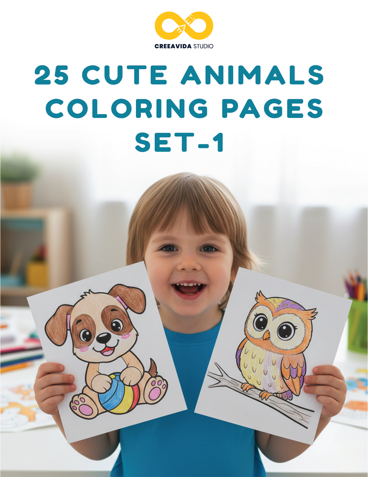 Cute Animal Coloring Pages for Kids (Ages 3–7) | 25 Printable Fun & Easy Coloring Sheets, Set-1