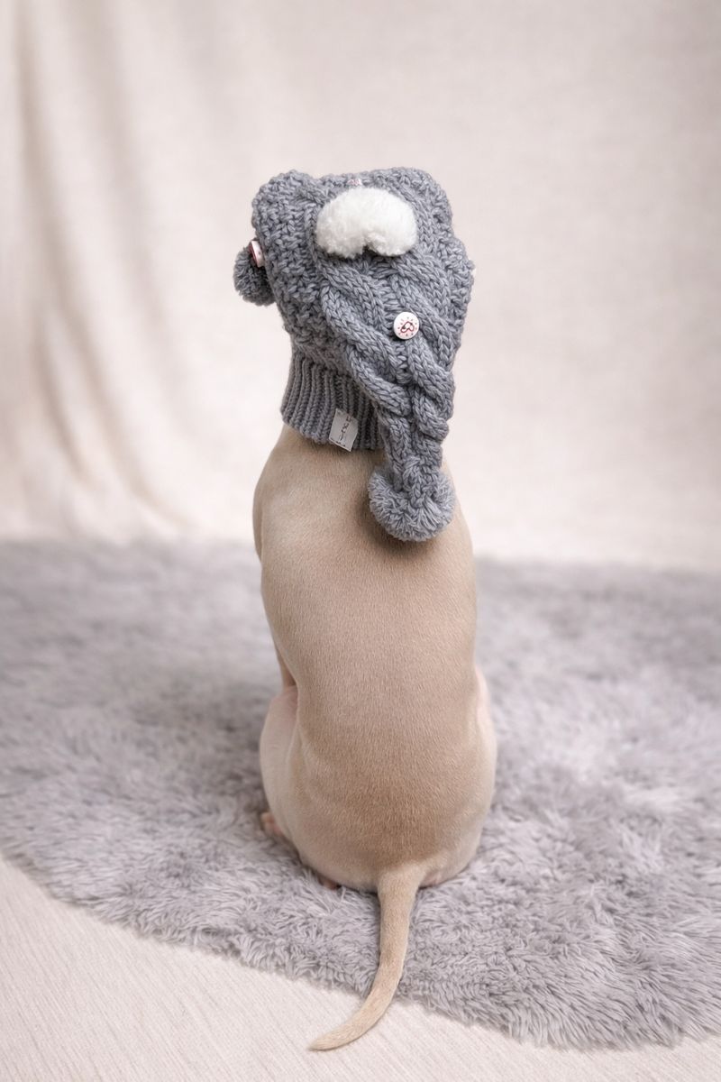 Graue Strickmütze für ital. Windspiele