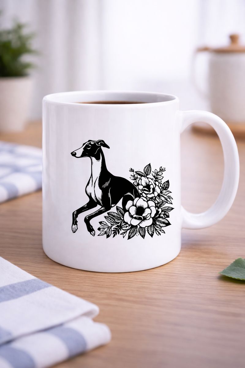 Weiße Tasse mit Hundemotiv