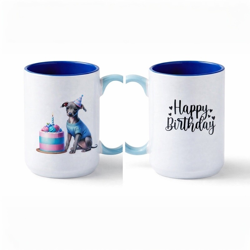 Geburtstagstasse in Blau mit Hundemotiv