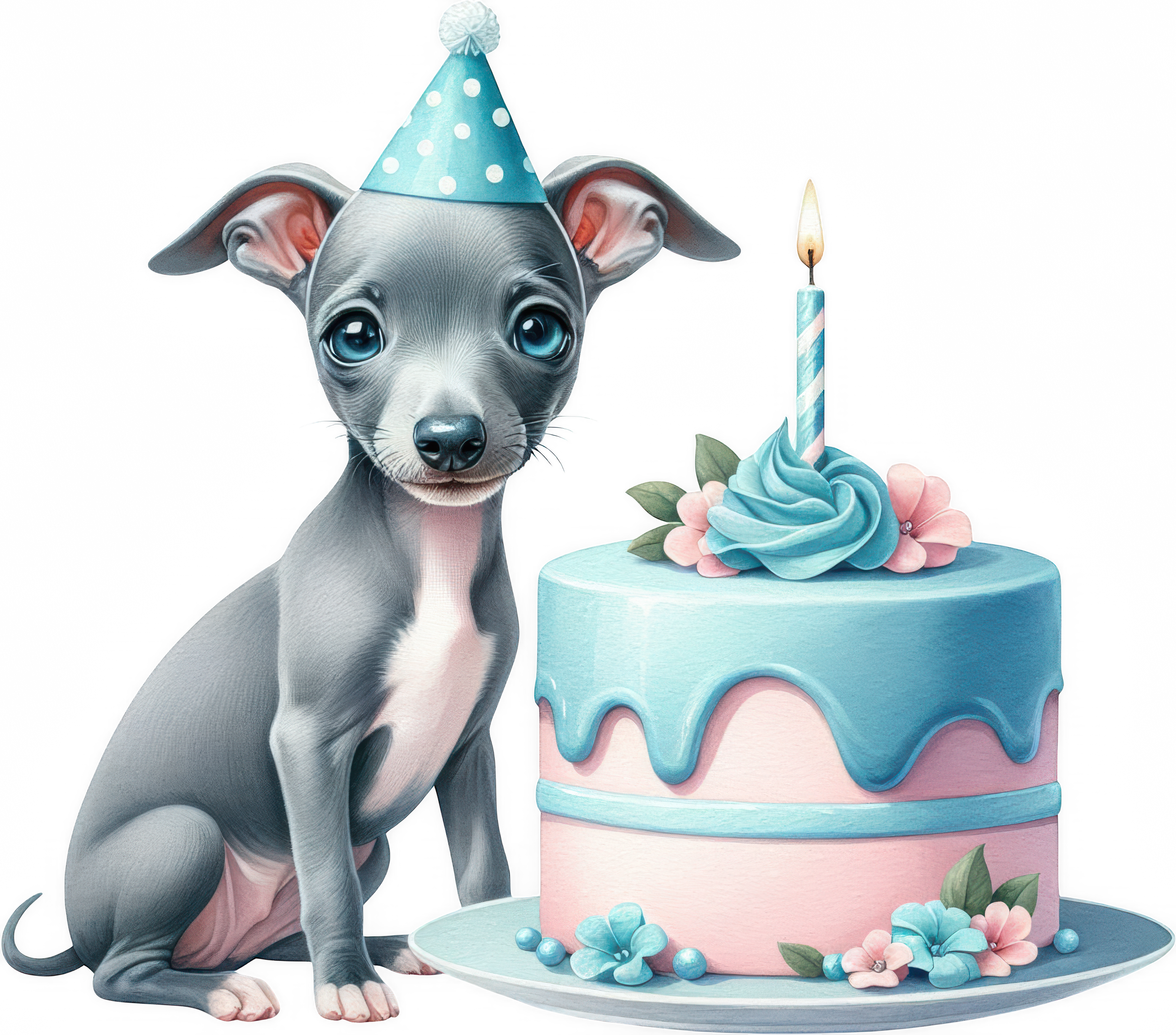 Geburtstagstasse in Blau mit Hundemotiv