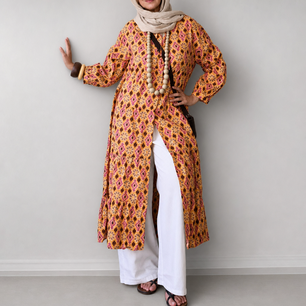 Boho Patterned Long Kimono
