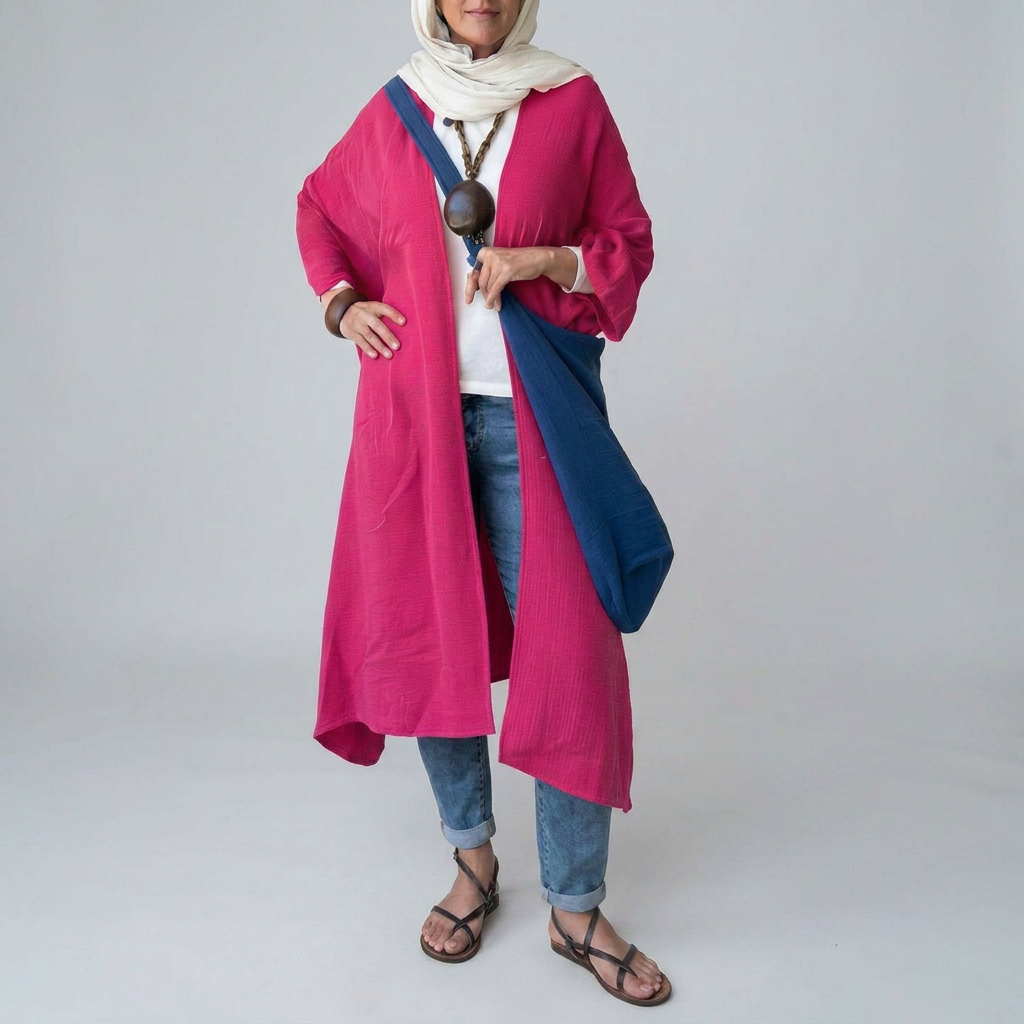 Fuchsia Open-Front Kimono