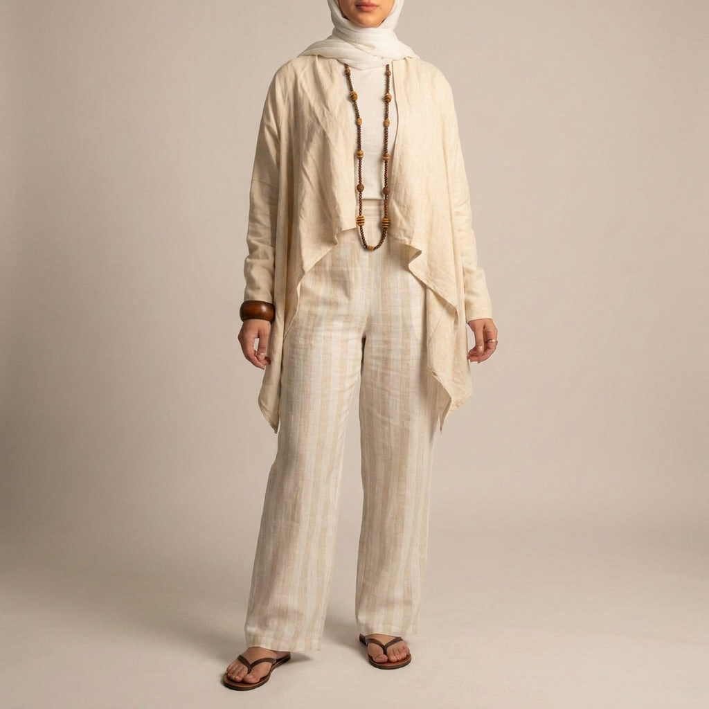Beige Linen Modest Set