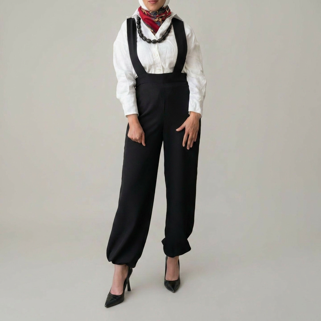 Black High-Waist Suspenders Pants