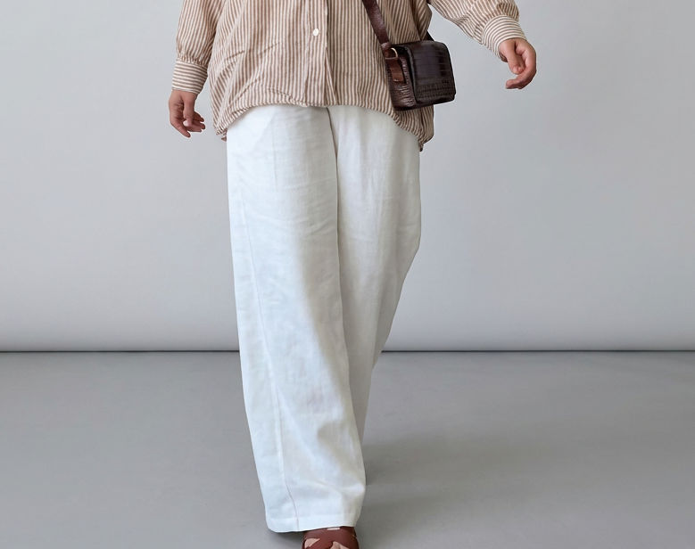 Women's White Wide-Leg Linen Pants
