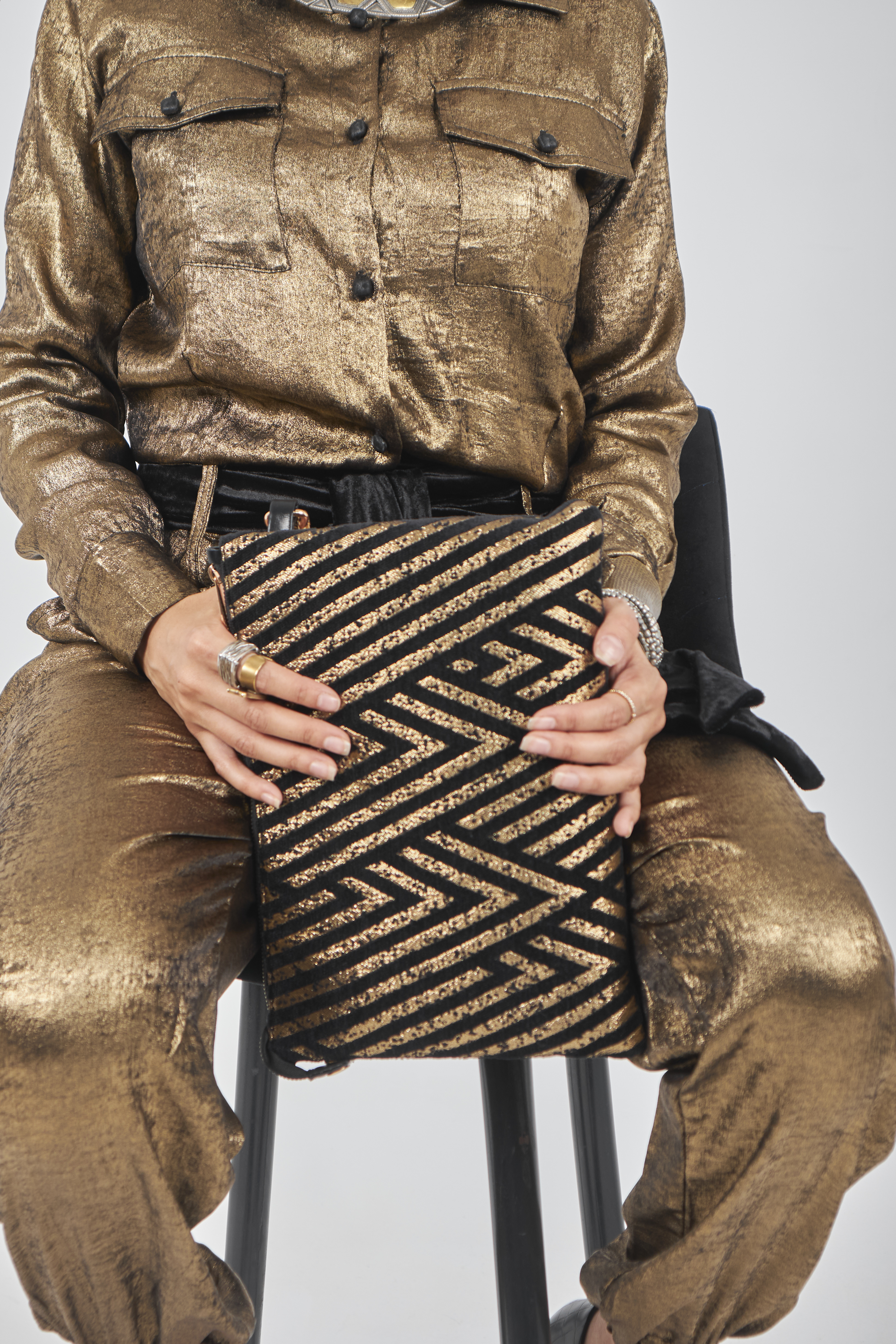 Geometric Black & Gold Clutch