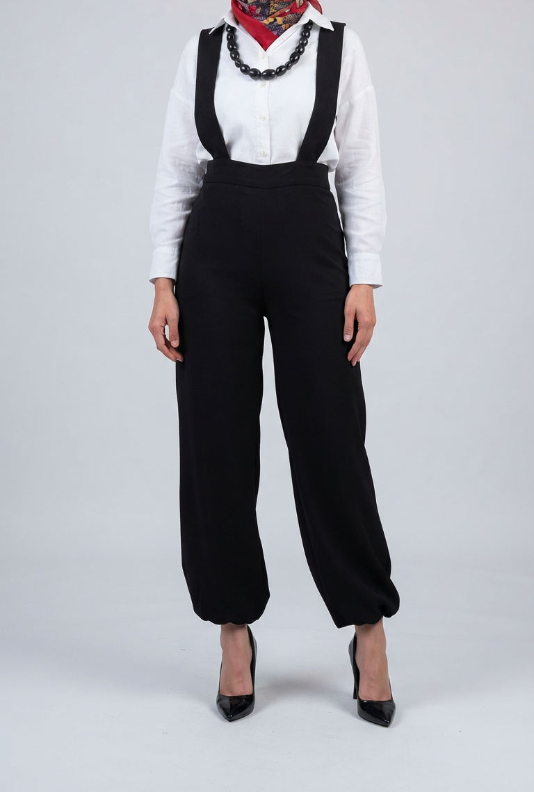 Black High-Waist Suspenders Pants
