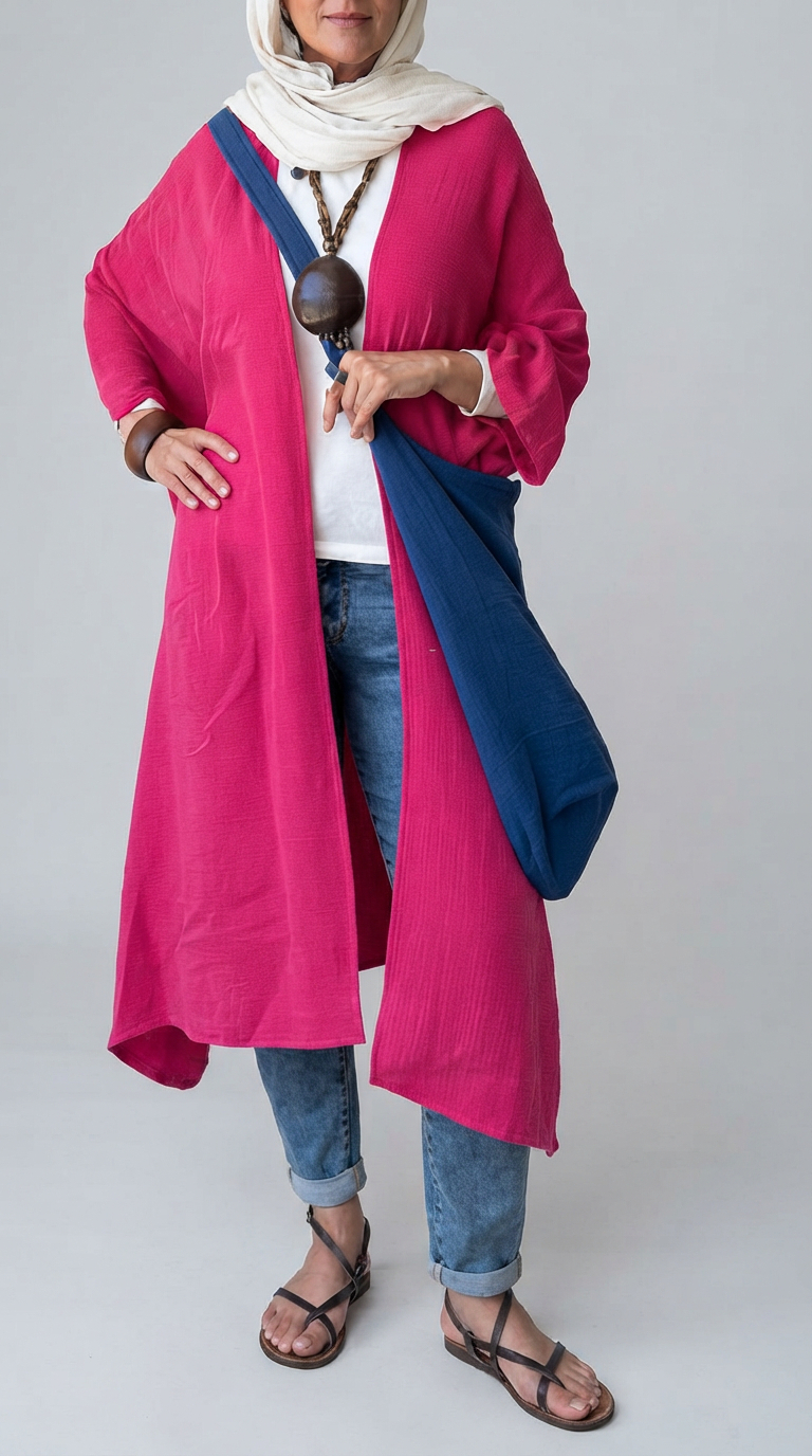 Fuchsia Open-Front Kimono