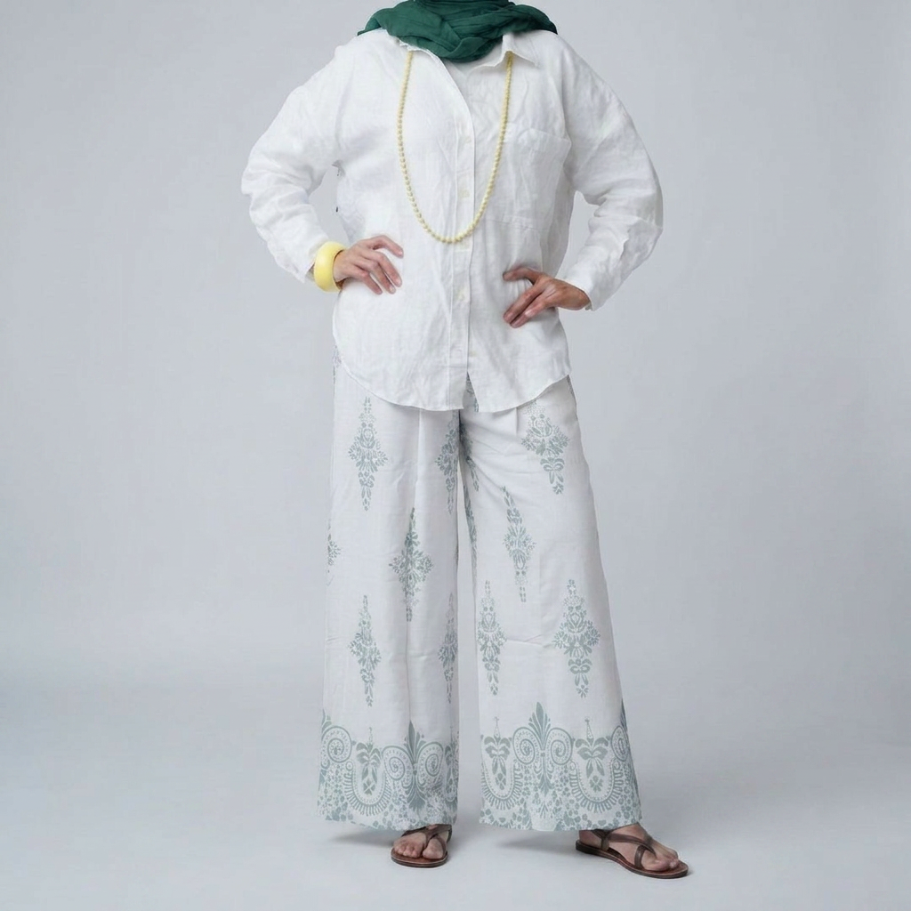 White CottonWide-Leg Pants