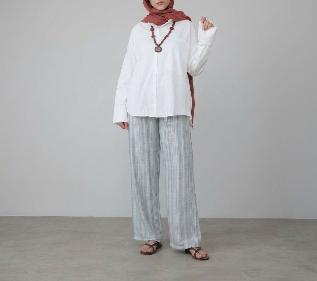Loose Fit Striped Linen Pants