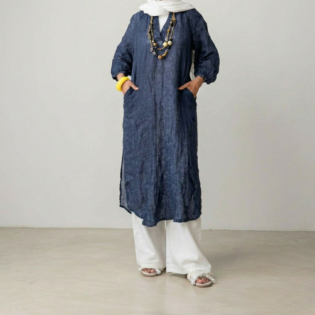 Navy Linen Long Tunic