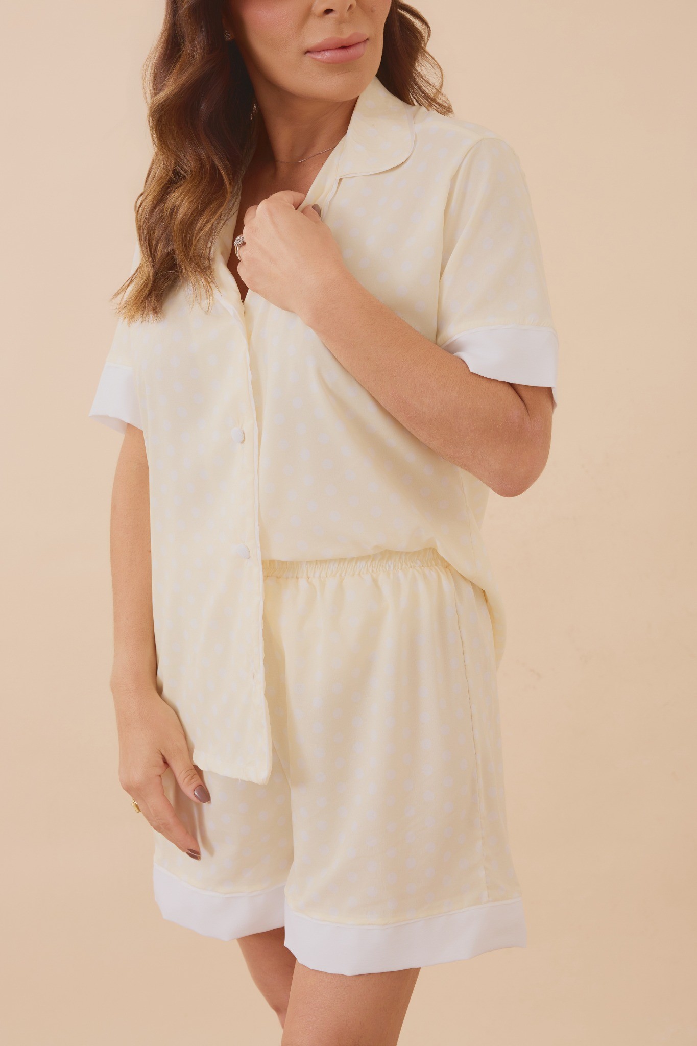 Pijama Poá Amarelo Manteiga