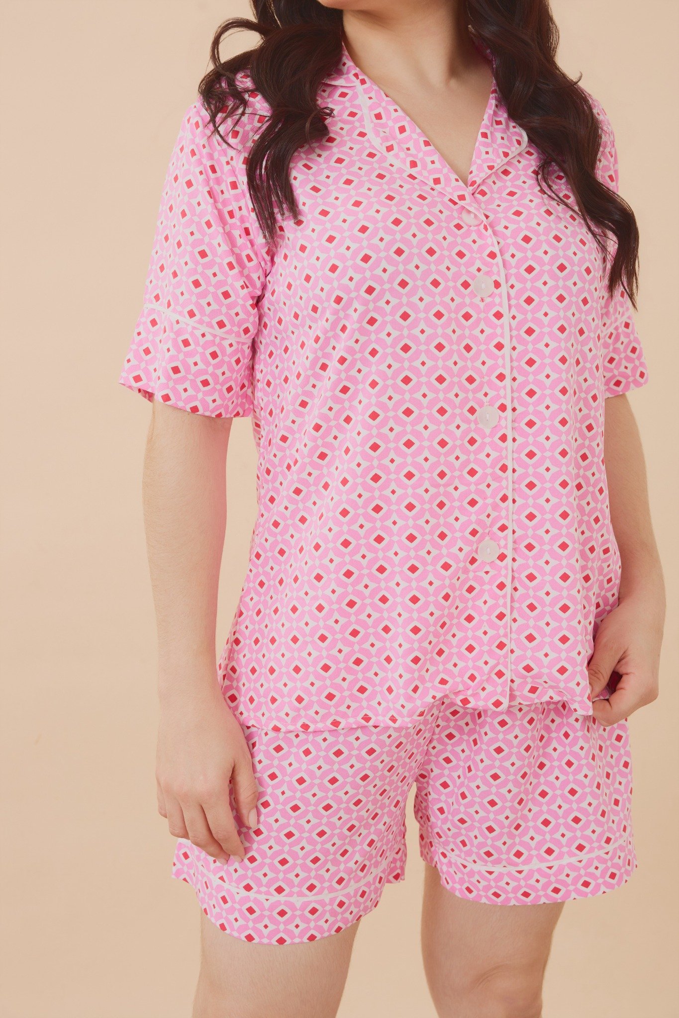 Pijama Curto Geométrico Rosa