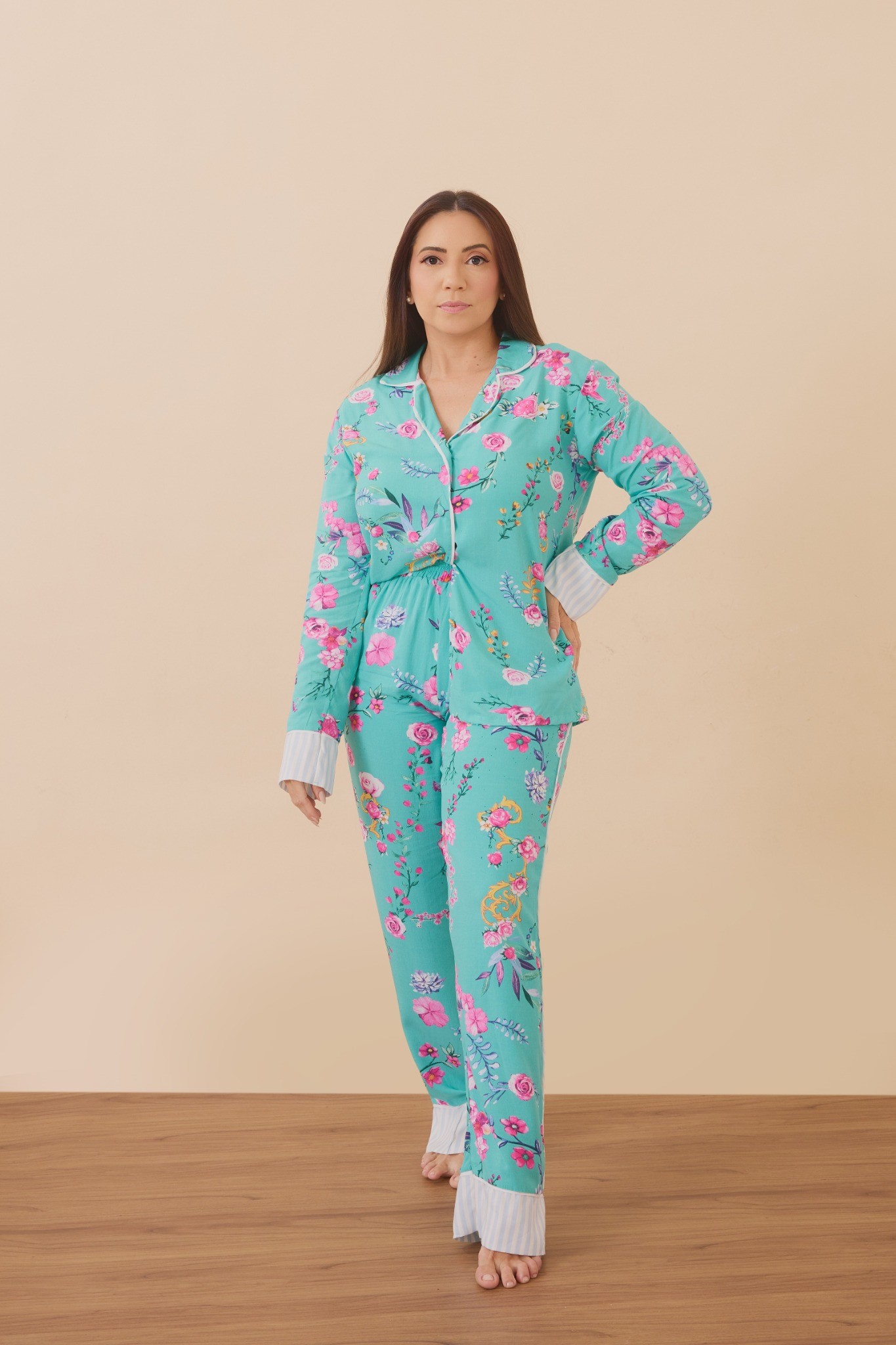 Piajama Longo Estampa Tropical