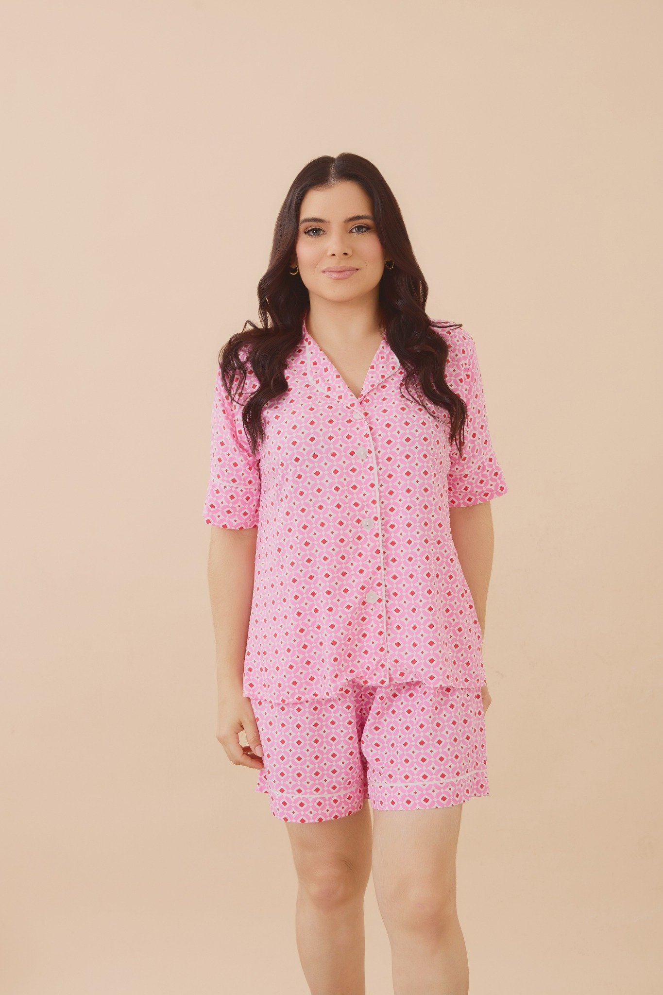 Pijama Curto Geométrico Rosa