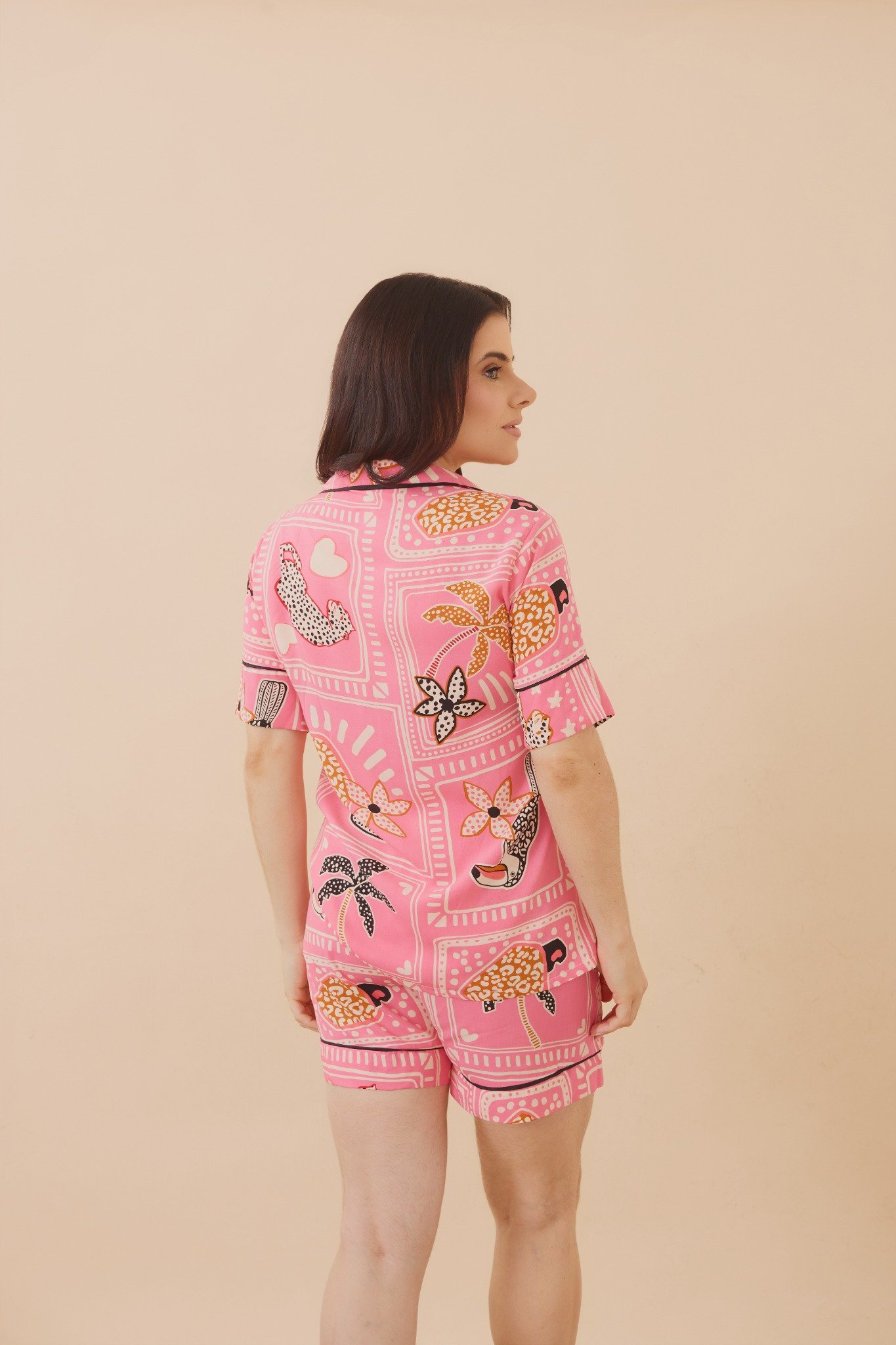 Pijama Curto Leopardo Rosa