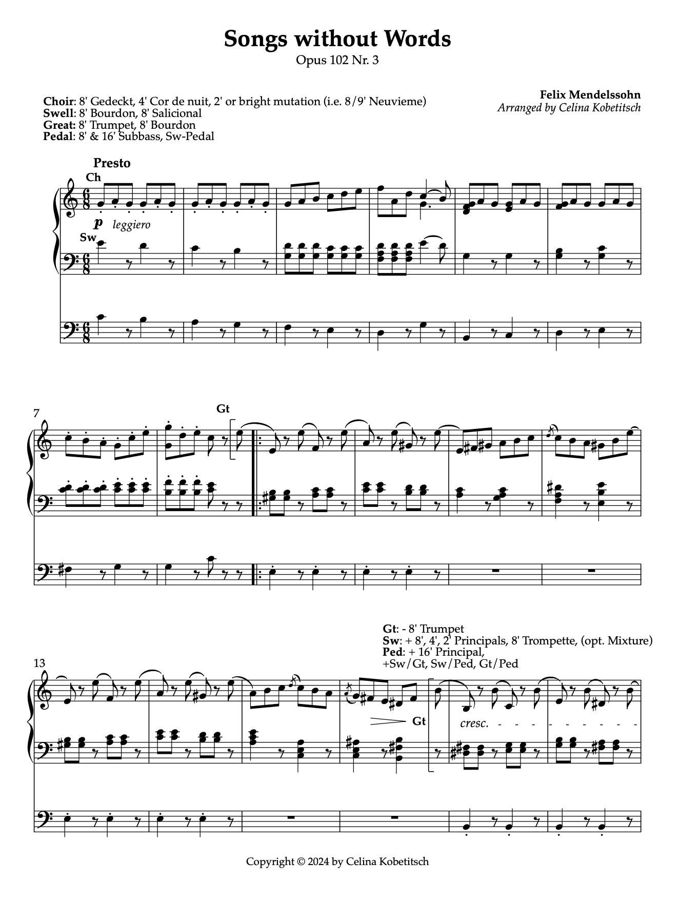 Both Scores - Songs without Words, Op. 19 Nr. 1 and Op. 102 Nr. 3