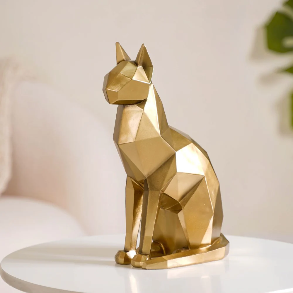 Geometric Gold Cat Statue