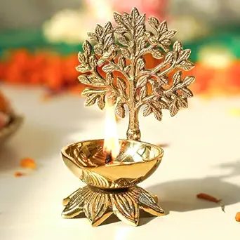 Decorative Brass Diya with Tree Design
