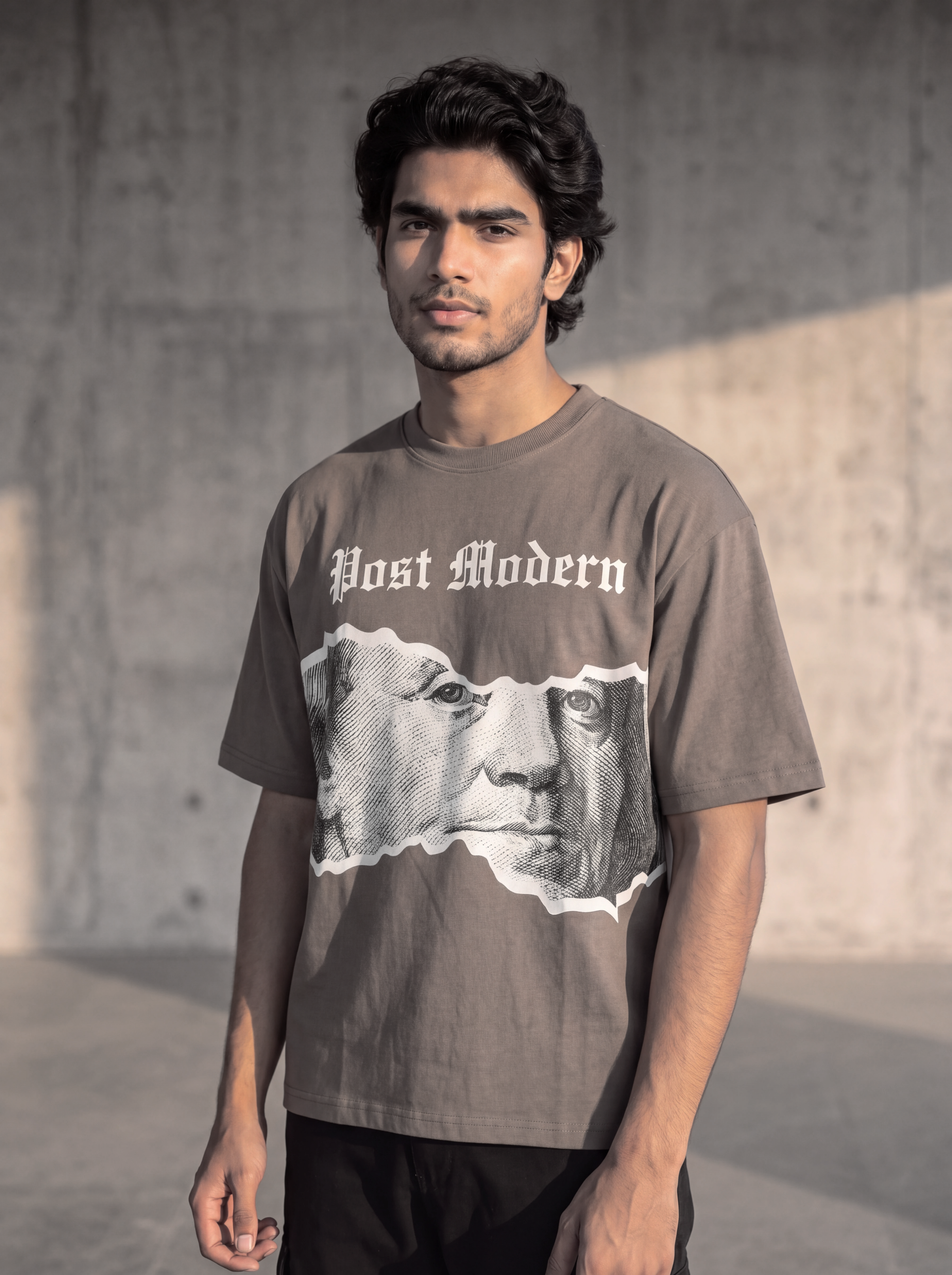 Oversized Grey Printed T Shirt