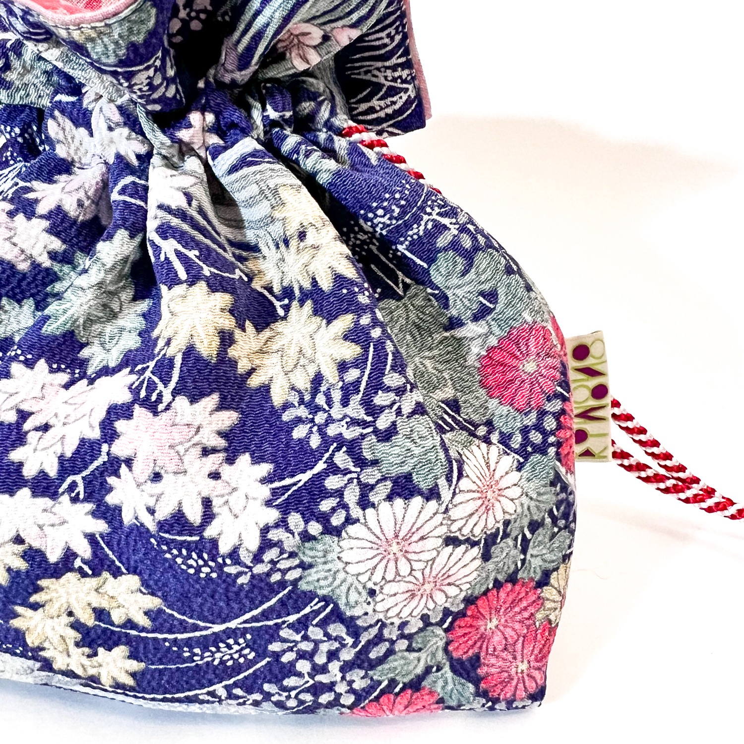 Blue Crepe Silk Vintage Kimono Pouch