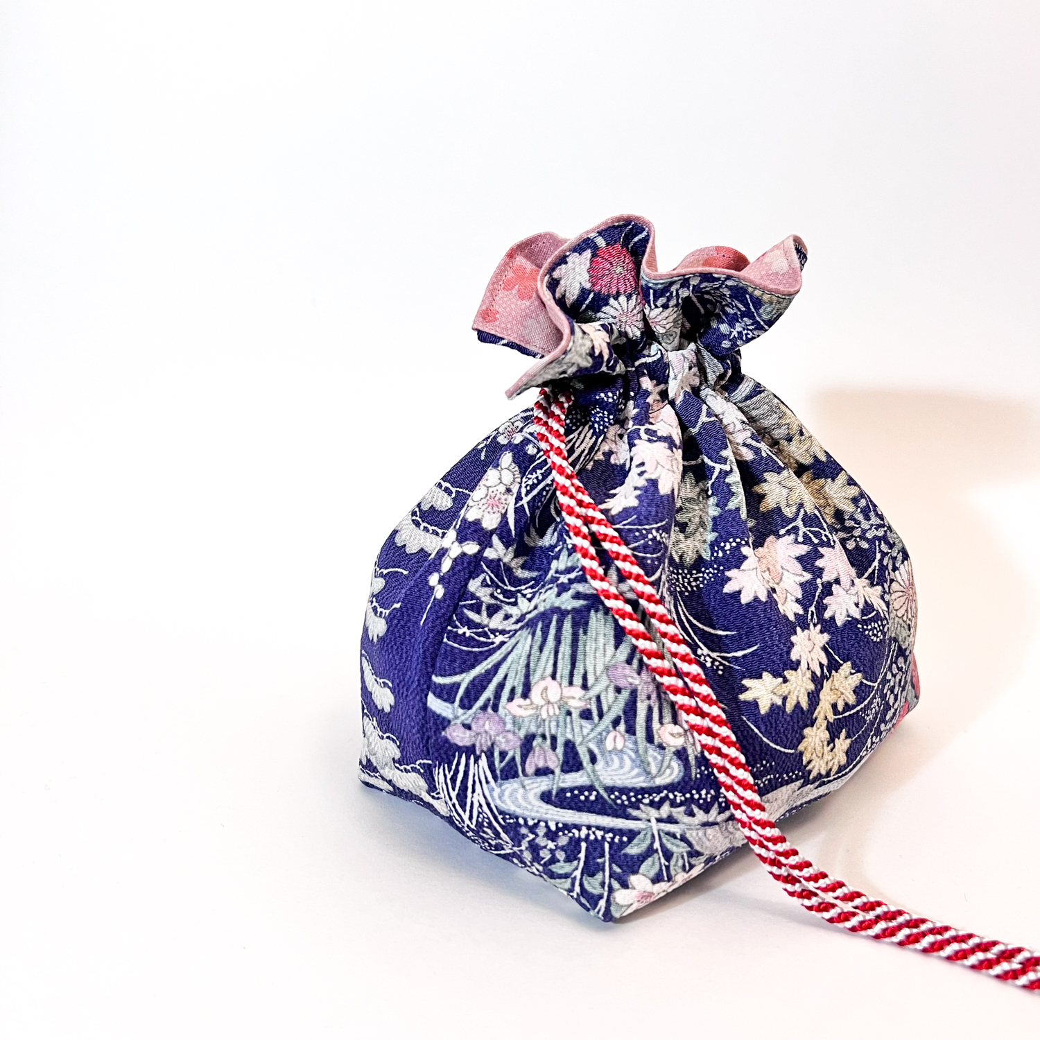 Blue Crepe Silk Vintage Kimono Pouch