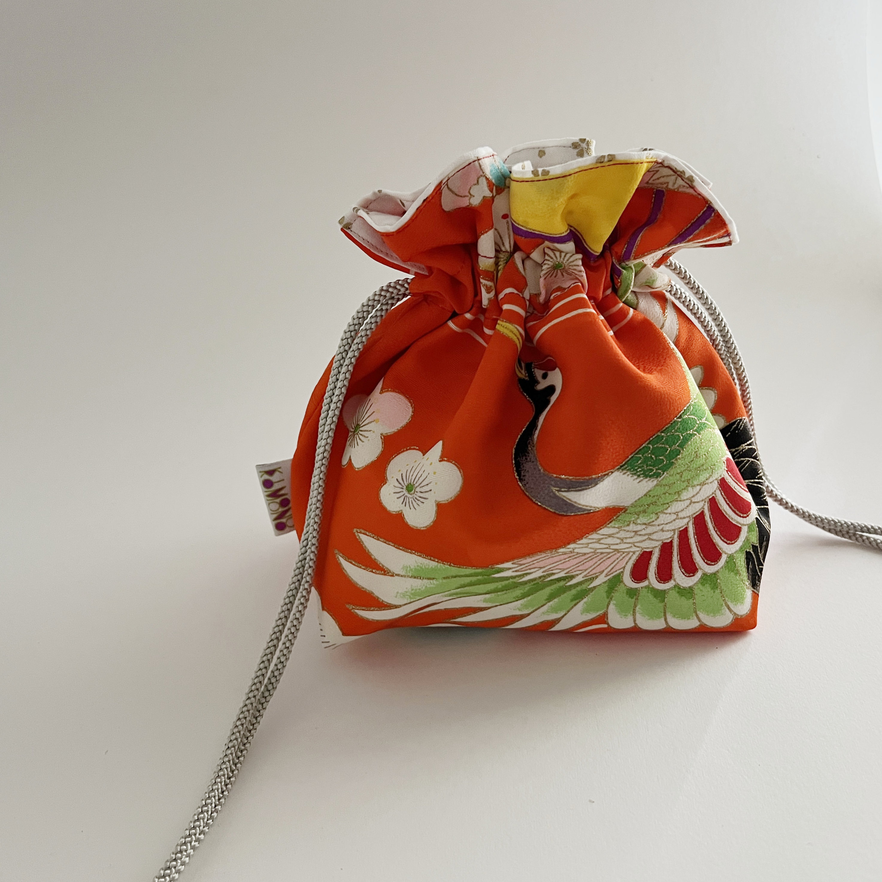 Bright Deep Orange Silk Bag from Child's Kimono