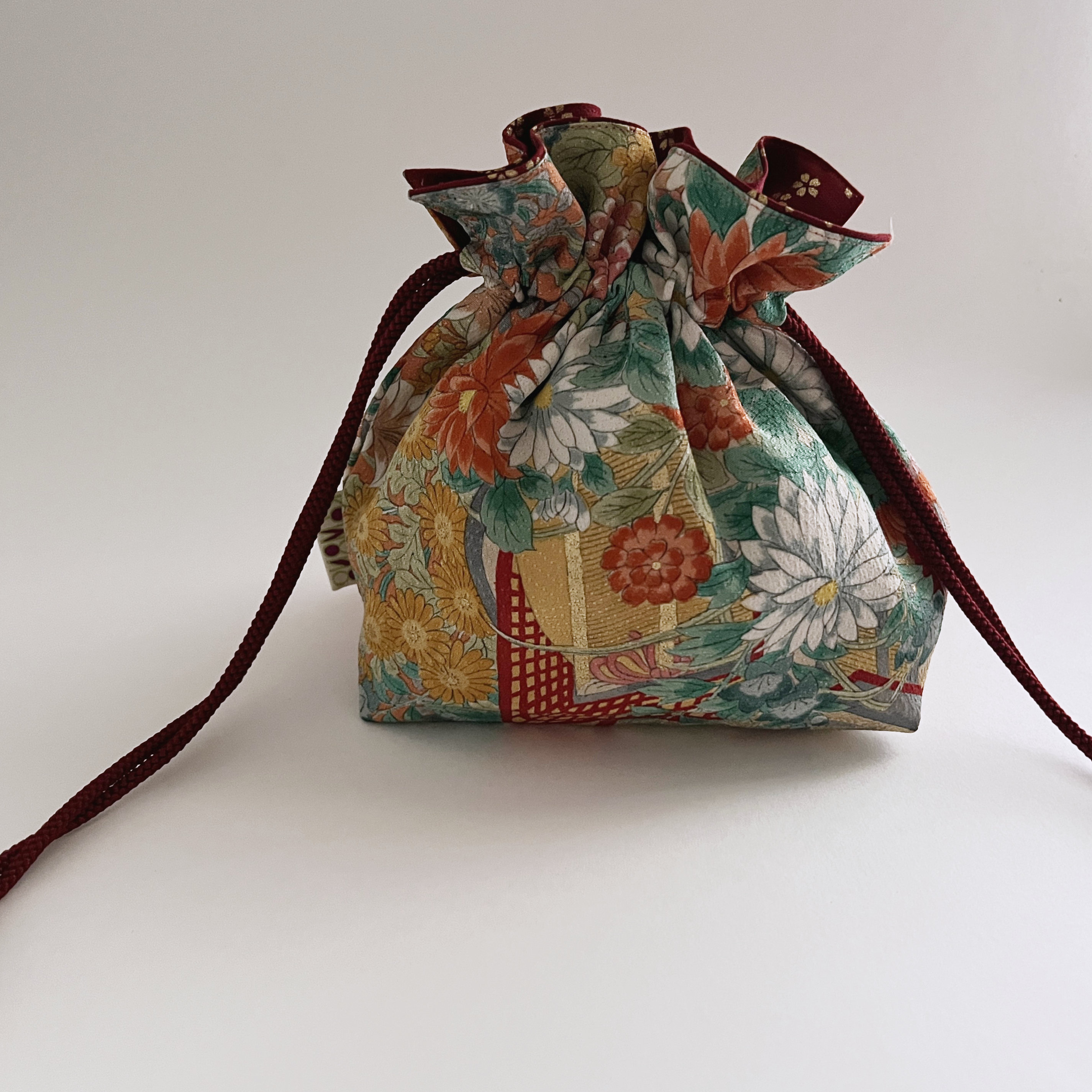 Orange Floral Kinchaku