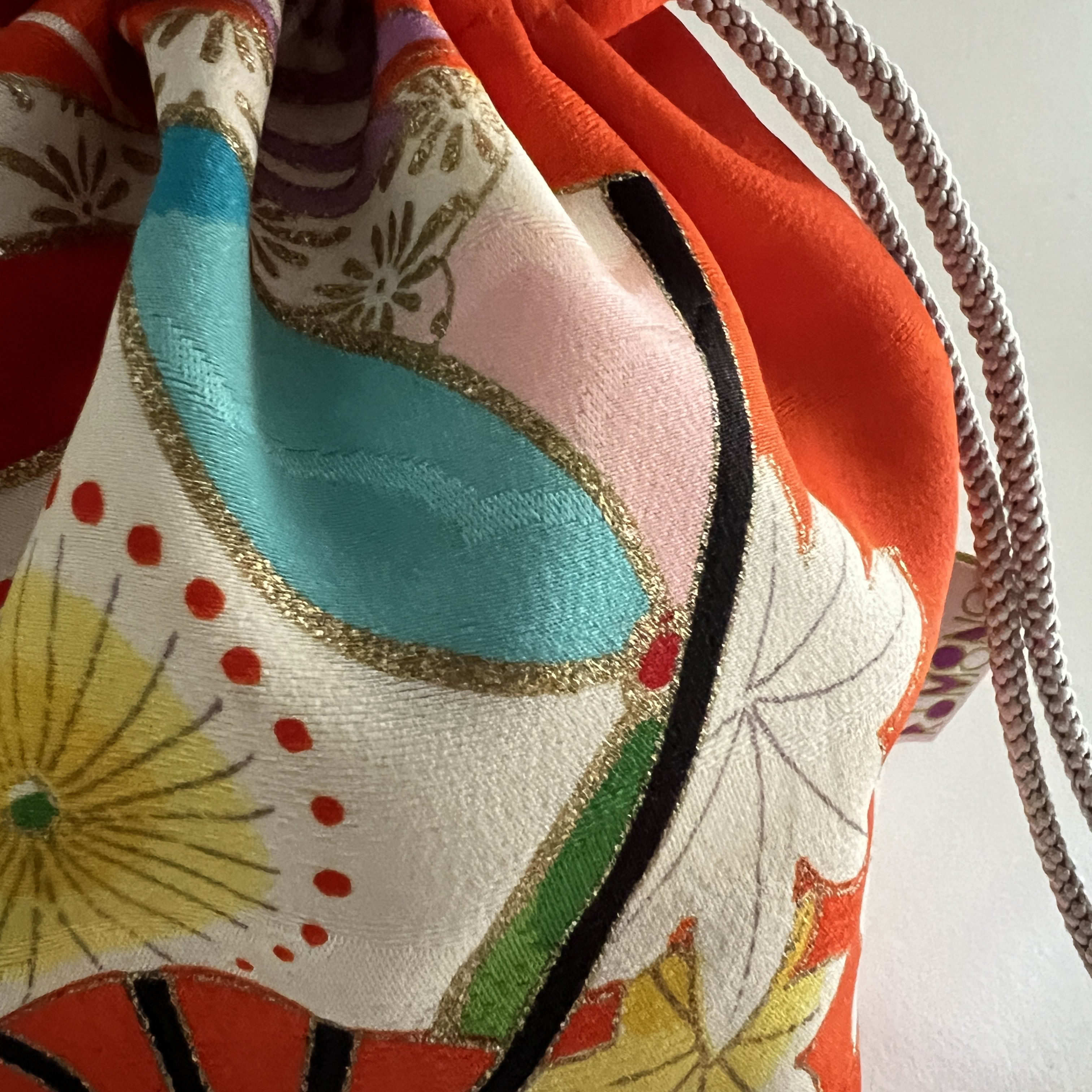 Bright Deep Orange Silk Bag from Child's Kimono