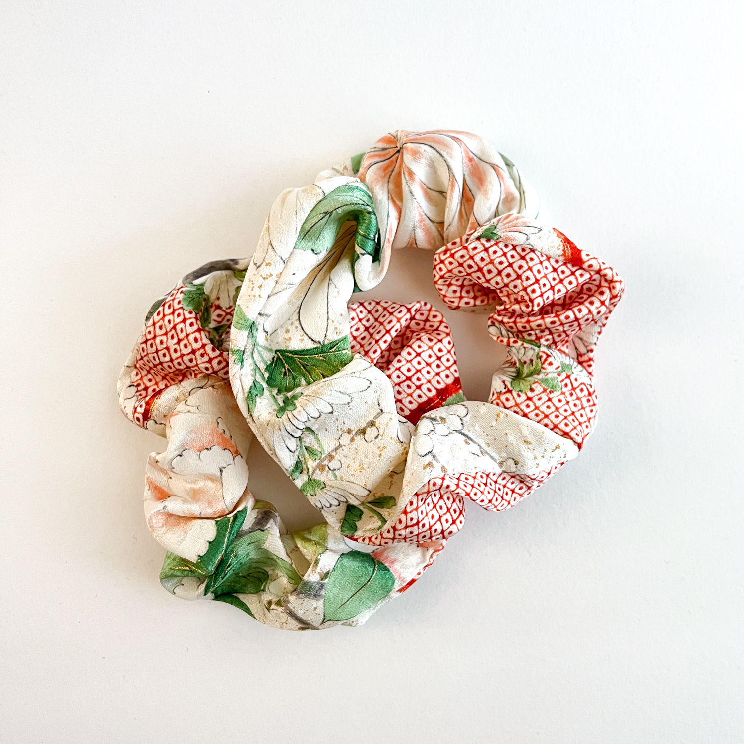 White - Red - Green Silk Scrunchie