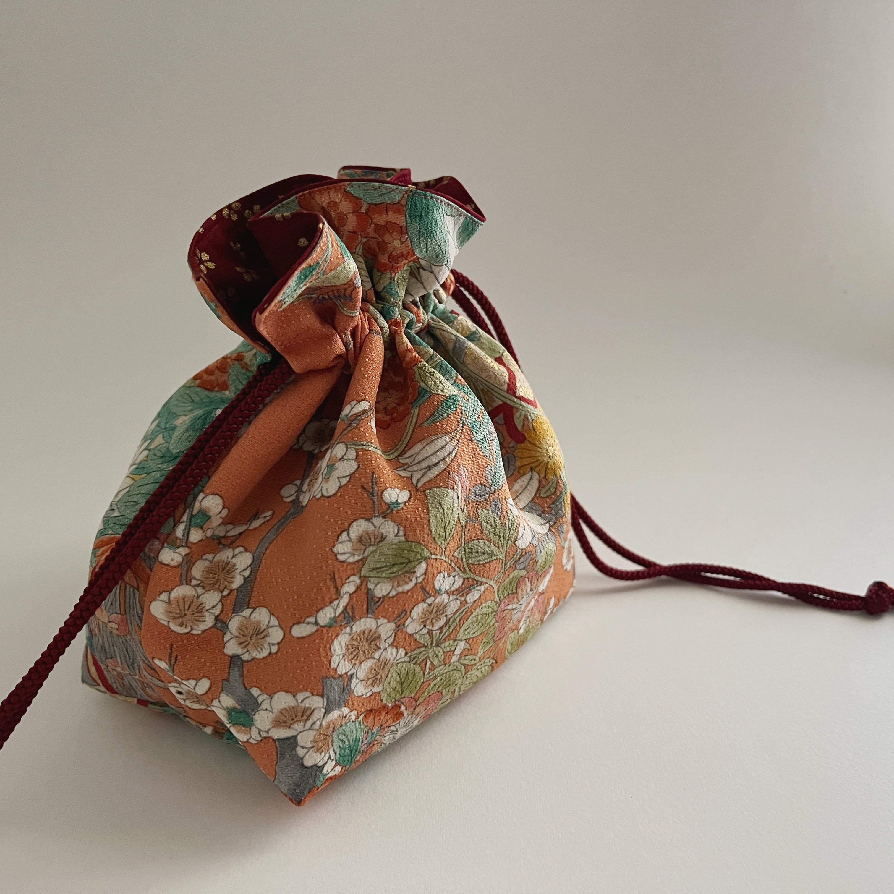 Orange Floral Kinchaku